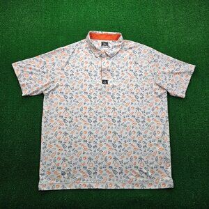 Deolax Polo Shirt Mens 2XL White Short Sleeve Golf Performance Summer Beach‎ AOP